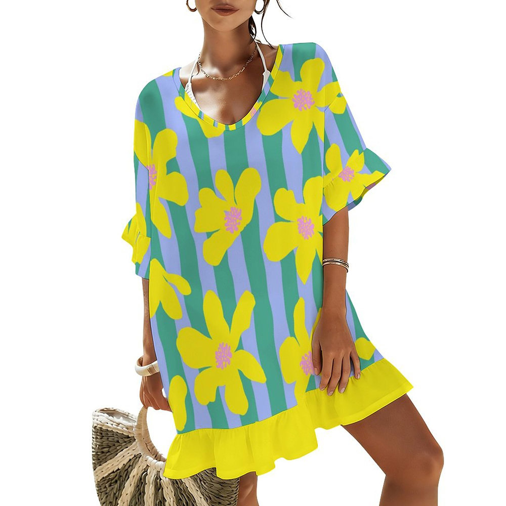 Women's Ruffled Cover Up Dress(All-Over Printing)