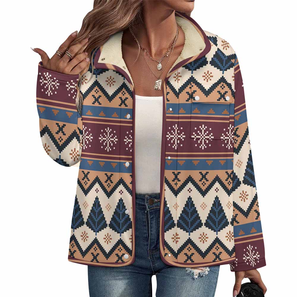 Stand-up Collar Fleece Casual Jacket(All-Over Printing)