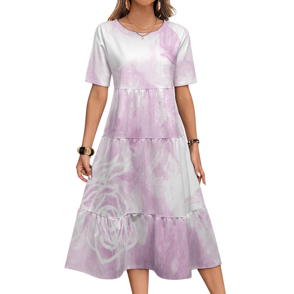 230gsm Wide Round Neck 3/4 Sleeve Long Dress(All-Over Printing)