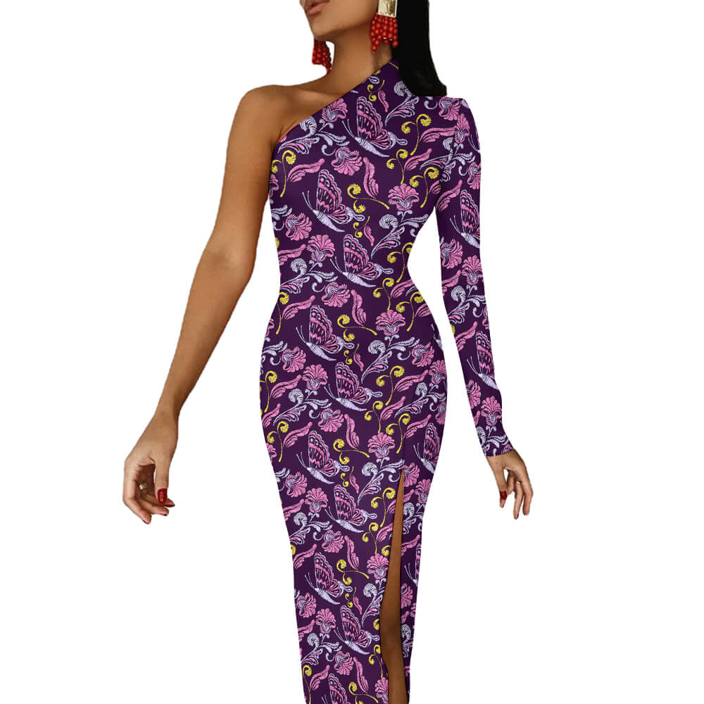 One Shoulder Split Dress(All-Over Printing)