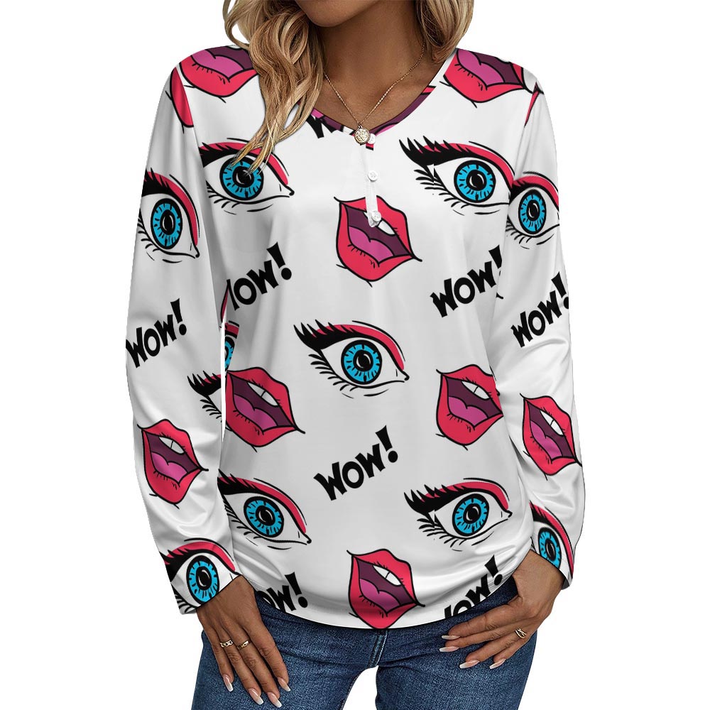 180gsm Women's V Neck Long Sleeved Top(All-Over Printing)