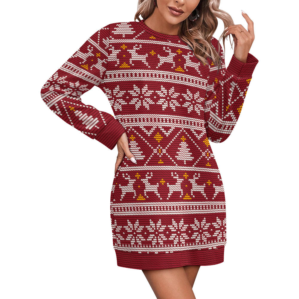 300gsm Women's Long Sleeve Sweater Dress(All-Over Printing)