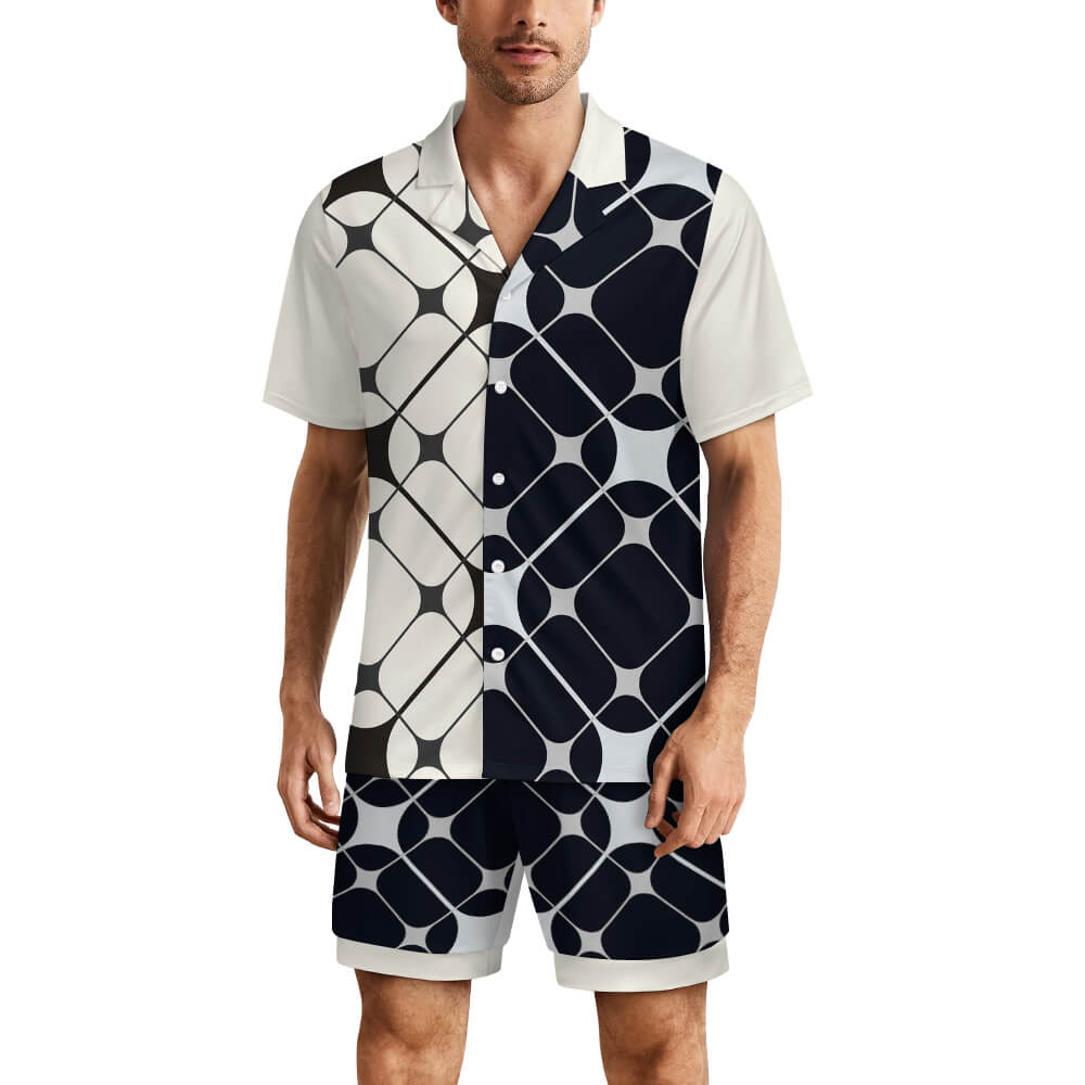 160gsm Men's Ice Silk Short Sleeve Pajama Set(All-Over Printing)