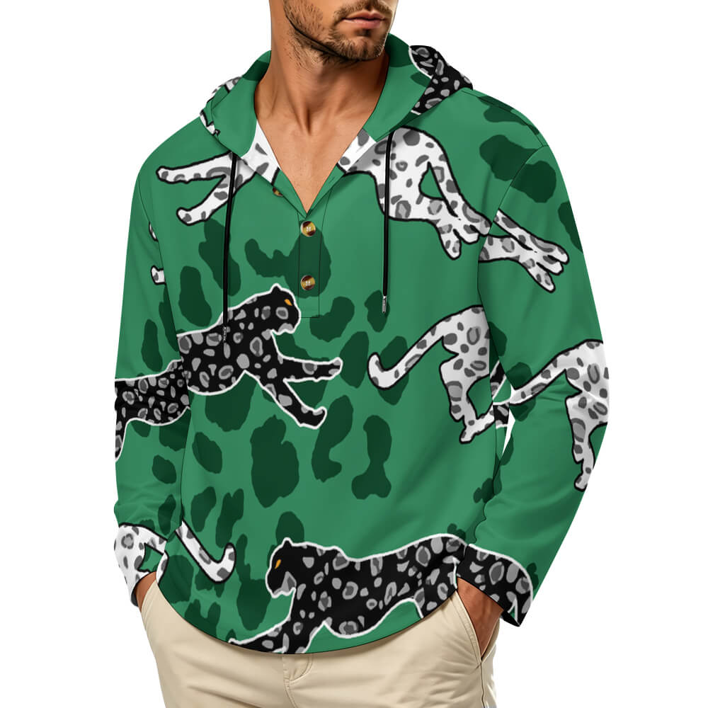 200gsm Men's Button Hooded Sweatshirt(All-Over Printing)