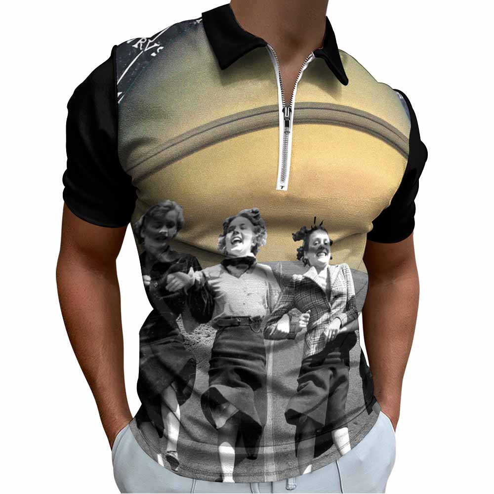 DTG 190gsm Cotton Zip Short Sleeve POLO Shirt for Men(All-Over Printing)