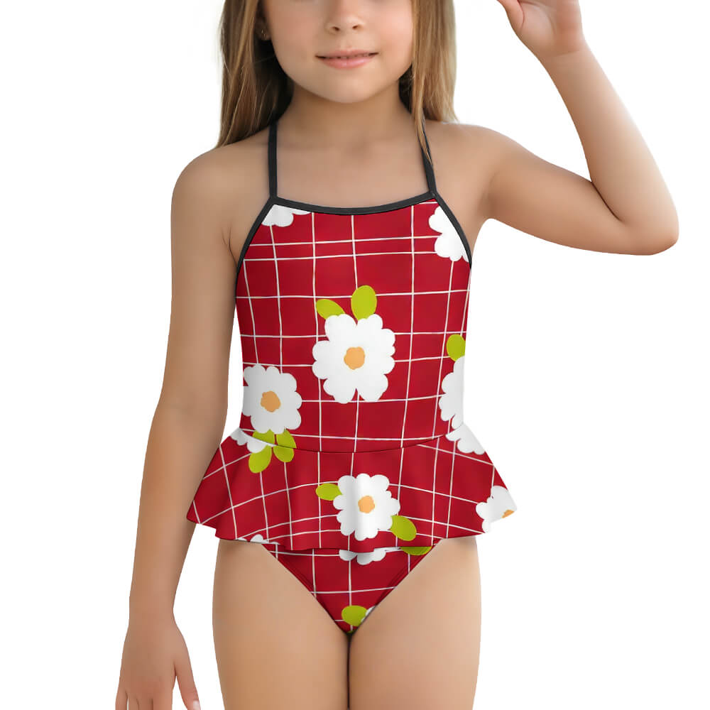 Girls One Piece Ruffle Strap Swimsuit(All-Over Printing)