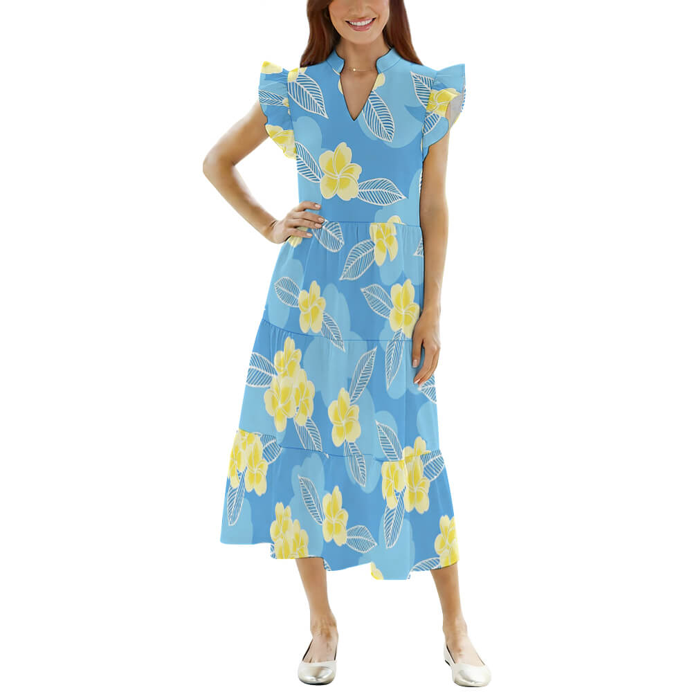 180gsm Ruffled V Neck Dress(All-Over Printing)