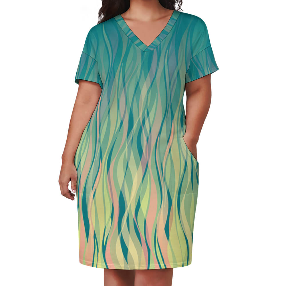 V-Neck Baggy Dress with Pocket